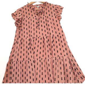 Moon River Womens Boho Tiered Ruffle Sleeve Dress L Textured Cottagecore Summer